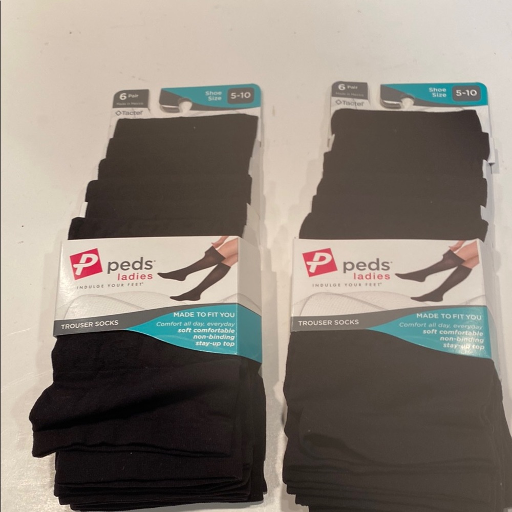 NWT 2 Packages Ladies Black Trouser Socks, each Package containing 6 pairs